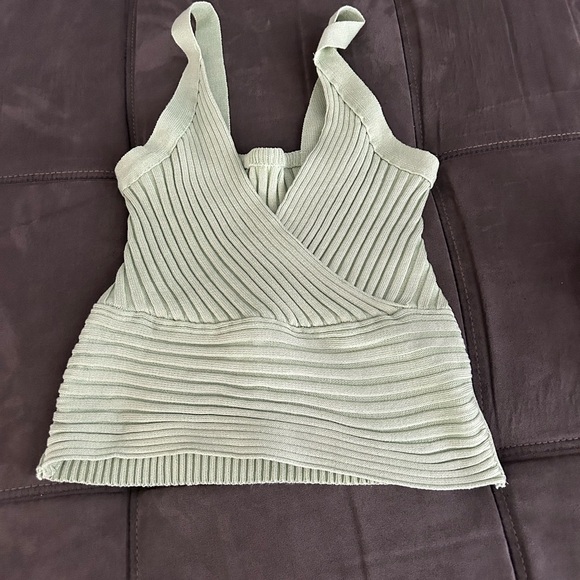 SHEIN Tops - SHEIN Green Ribbed Wrap Tank Top
